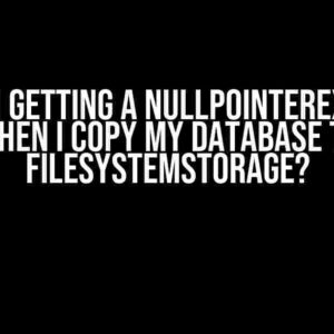 Why am I getting a NullPointerException when I copy my Database to FileSystemStorage?